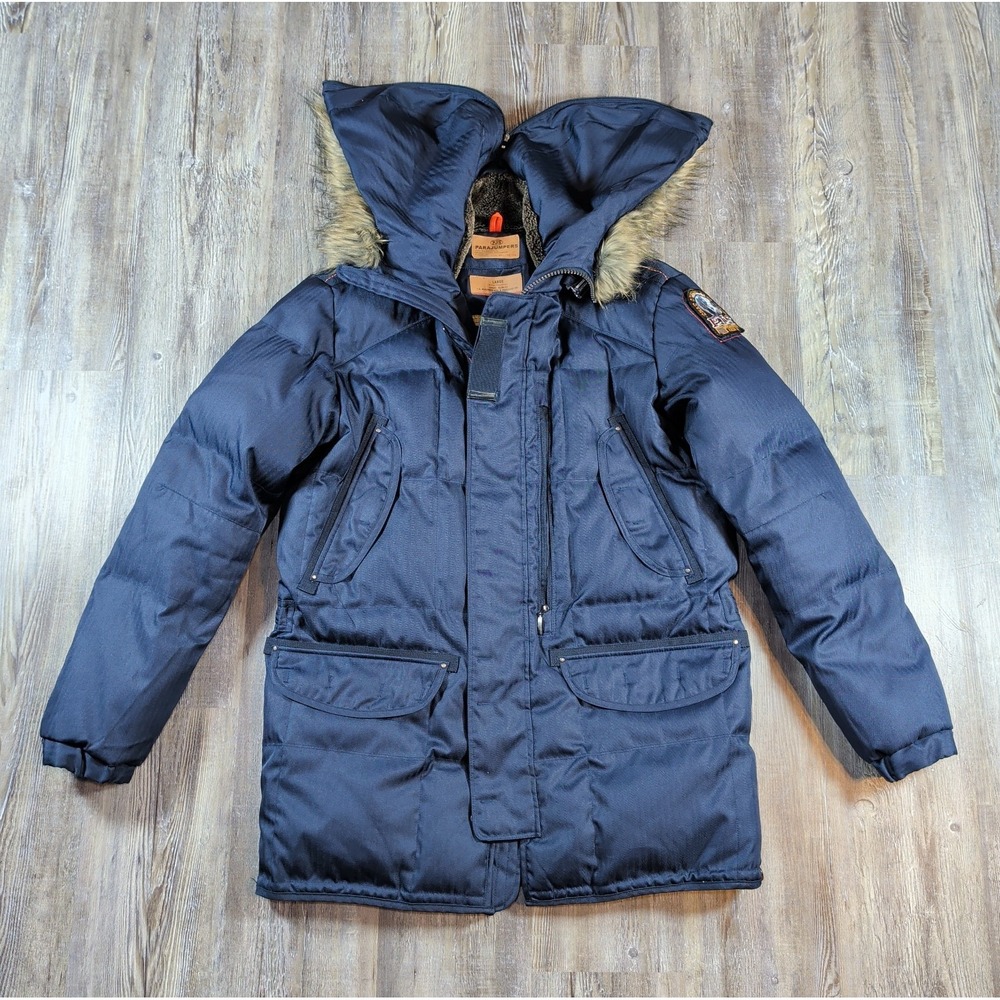 Parajumpers Harraseeket Hooded Down Parka Jacket Navy Men's Size Large Alaska